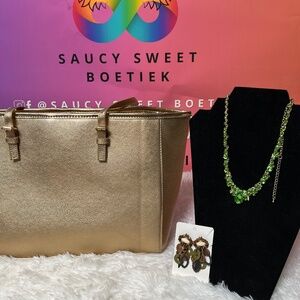 Gold tote bag (SOLD) & matching stylish jewelry